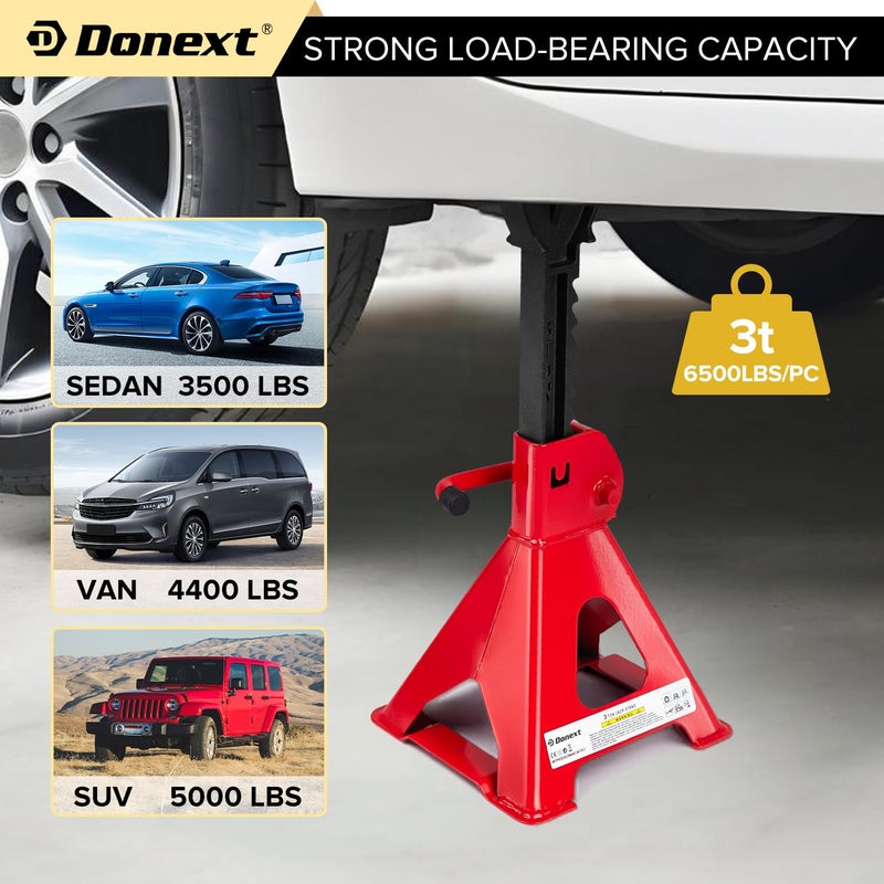 Donext Jack Stands 3 Ton (6 500 lb) Capacity Steel  1 Pair Red Lifting Stand Adjustable Jack Stands - Image 5